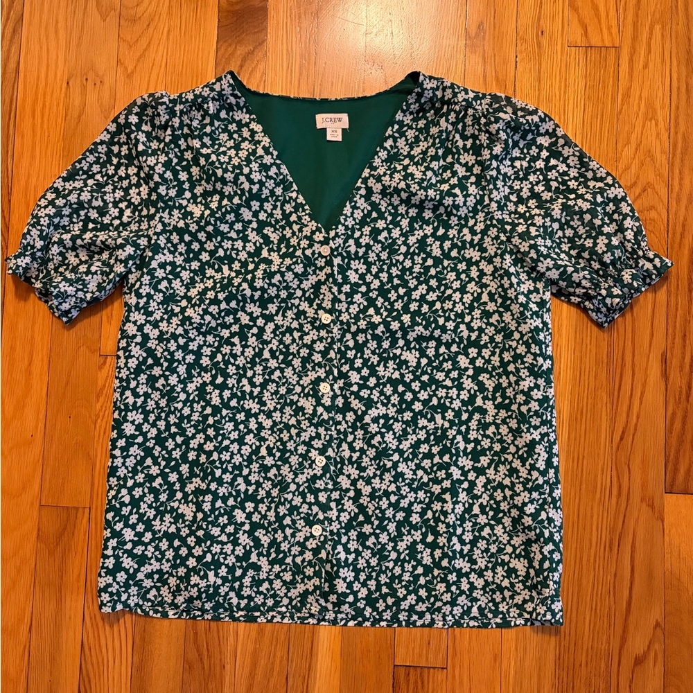 J. Crew Green Floral Blouse